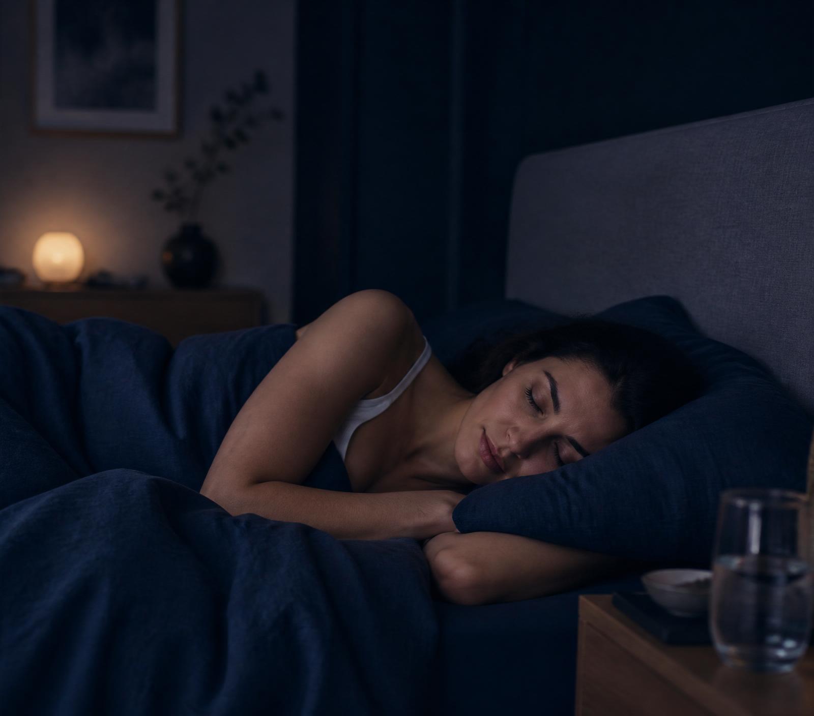 Person som sover fredfullt i et moderne skandinavisk soverom